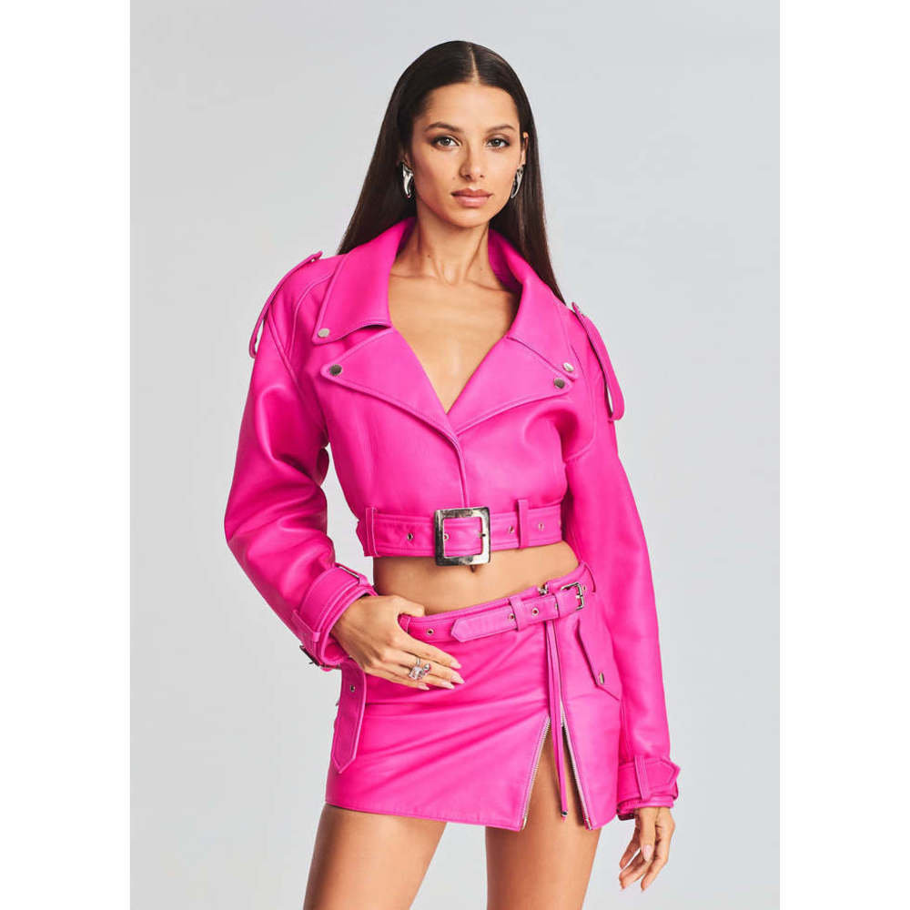New Retrofete Victoria Jacket in Knockout Pink Size M Barbie leather bomber